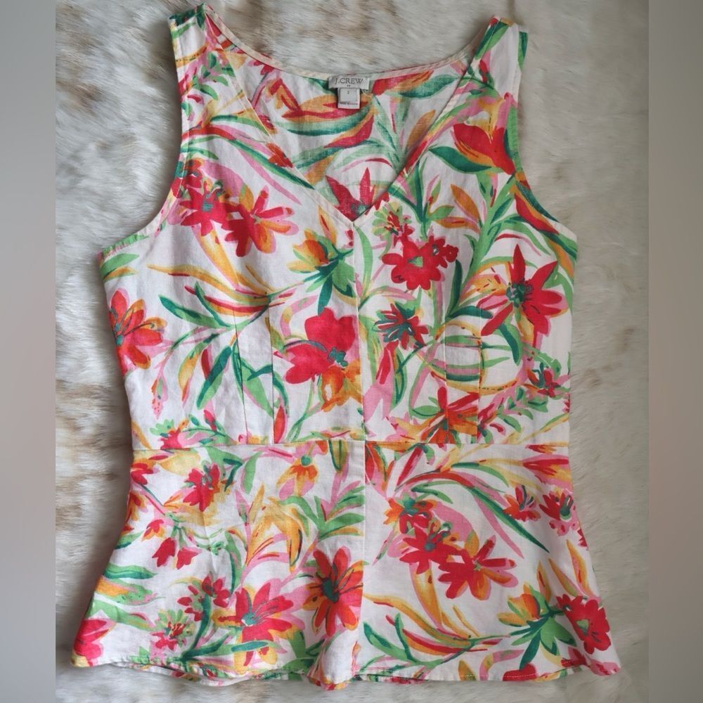 J. Crew Linen Blend‎ Floral Tank Top